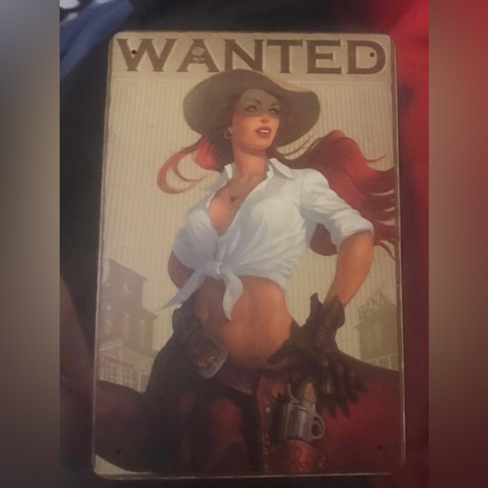 Sexy '40's Pin-up Style WANTED Sexy Buxom Redhead Cowgirl Western Metal Sign NEW